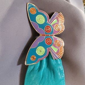 Laurel Burch belt, enamel butterfly turquoise vintage unused